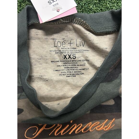 Zoe + Liv Shirt Womens XXS Camo Camouflage Princess Embroidered Green Top NWT - Picture 3 of 4